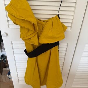 Lanvin x H&M CV Yellow One-Shoulder Dress with Black Strap